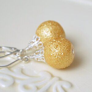 Pale Yellow Christmas Earrings in Silver - Hand Made in Canada